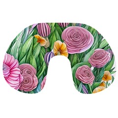 Delicate And Dazzling Watercolor Flowers Travel Neck Pillow by GardenOfOphir