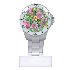 Delicate And Dazzling Watercolor Flowers Plastic Nurses Watch by GardenOfOphir