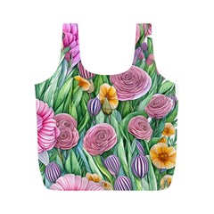 Delicate And Dazzling Watercolor Flowers Full Print Recycle Bag (m) by GardenOfOphir