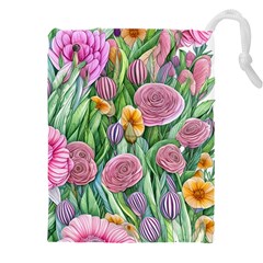 Delicate And Dazzling Watercolor Flowers Drawstring Pouch (5xl) by GardenOfOphir