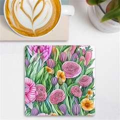 Delicate And Dazzling Watercolor Flowers Uv Print Square Tile Coaster  by GardenOfOphir