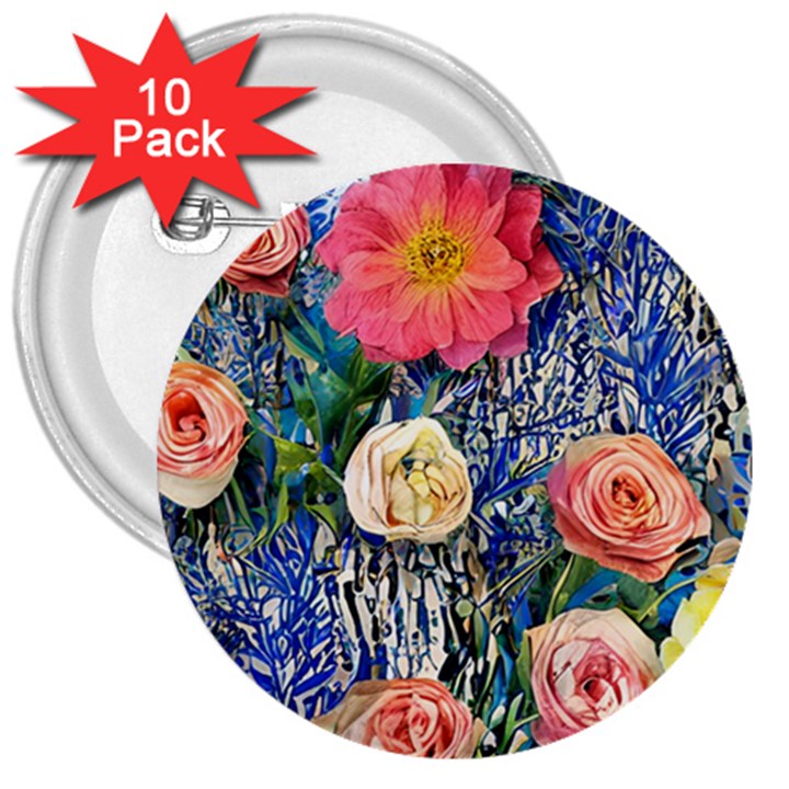 Captivating Watercolor Flowers 3  Buttons (10 pack) 