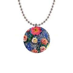 Captivating Watercolor Flowers 1  Button Necklace by GardenOfOphir