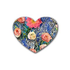 Captivating Watercolor Flowers Rubber Heart Coaster (4 Pack) by GardenOfOphir