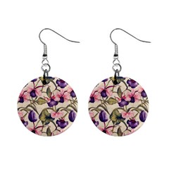 Flowers Pattern Decorative Wallpaper Scrapbooking Mini Button Earrings by Ravend