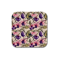 Flowers Pattern Decorative Wallpaper Scrapbooking Rubber Square Coaster (4 Pack) by Ravend