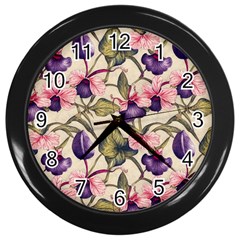 Flowers Pattern Decorative Wallpaper Scrapbooking Wall Clock (black) by Ravend