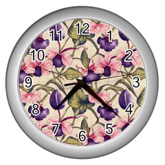 Flowers Pattern Decorative Wallpaper Scrapbooking Wall Clock (silver) by Ravend