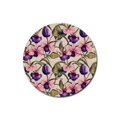 Flowers Pattern Decorative Wallpaper Scrapbooking Rubber Coaster (round) by Ravend