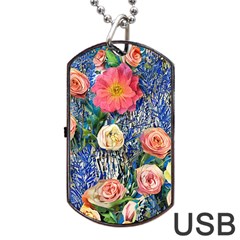 Captivating Watercolor Flowers Dog Tag Usb Flash (one Side) by GardenOfOphir