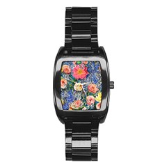 Captivating Watercolor Flowers Stainless Steel Barrel Watch by GardenOfOphir