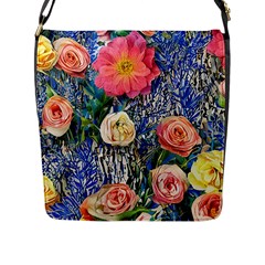 Captivating Watercolor Flowers Flap Closure Messenger Bag (l) by GardenOfOphir