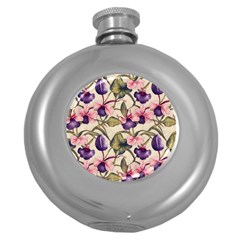 Flowers Pattern Decorative Wallpaper Scrapbooking Round Hip Flask (5 Oz) by Ravend