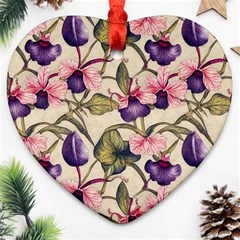 Flowers Pattern Decorative Wallpaper Scrapbooking Heart Ornament (two Sides) by Ravend