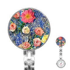 Captivating Watercolor Flowers Stainless Steel Nurses Watch by GardenOfOphir