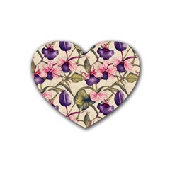 Flowers Pattern Decorative Wallpaper Scrapbooking Rubber Coaster (heart) by Ravend