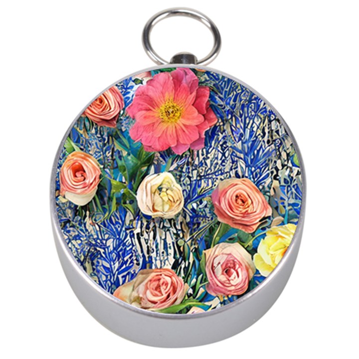 Captivating Watercolor Flowers Silver Compasses