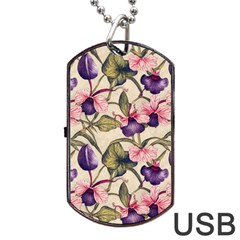 Flowers Pattern Decorative Wallpaper Scrapbooking Dog Tag Usb Flash (two Sides) by Ravend