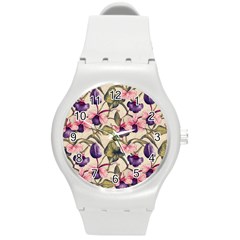 Flowers Pattern Decorative Wallpaper Scrapbooking Round Plastic Sport Watch (m) by Ravend