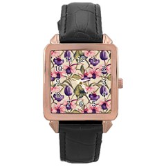 Flowers Pattern Decorative Wallpaper Scrapbooking Rose Gold Leather Watch  by Ravend