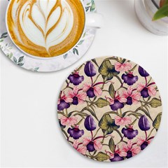 Flowers Pattern Decorative Wallpaper Scrapbooking Uv Print Round Tile Coaster by Ravend