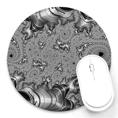 Fractal Background Pattern Texture Abstract Design Silver Round Mousepad by Ravend