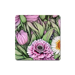 Sumptuous Watercolor Flowers Square Magnet by GardenOfOphir