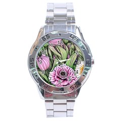 Sumptuous Watercolor Flowers Stainless Steel Analogue Watch by GardenOfOphir