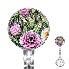 Sumptuous Watercolor Flowers Stainless Steel Nurses Watch by GardenOfOphir