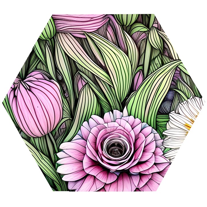 Sumptuous Watercolor Flowers Wooden Puzzle Hexagon