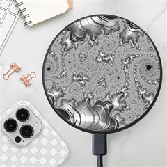 Fractal Background Pattern Texture Abstract Design Silver Wireless Fast Charger(black) by Ravend