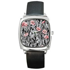 Luxurious Watercolor Flowers Square Metal Watch by GardenOfOphir