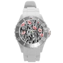 Luxurious Watercolor Flowers Round Plastic Sport Watch (l) by GardenOfOphir