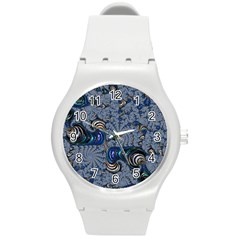 Fractal Background Pattern Texture Abstract Design Pattern Round Plastic Sport Watch (m) by Ravend