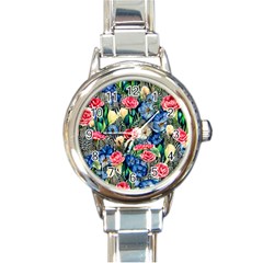 Exquisite Watercolor Flowers Round Italian Charm Watch