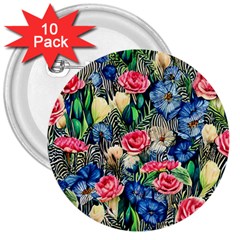 Exquisite Watercolor Flowers 3  Buttons (10 pack) 