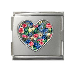 Exquisite Watercolor Flowers Mega Link Heart Italian Charm (18mm)