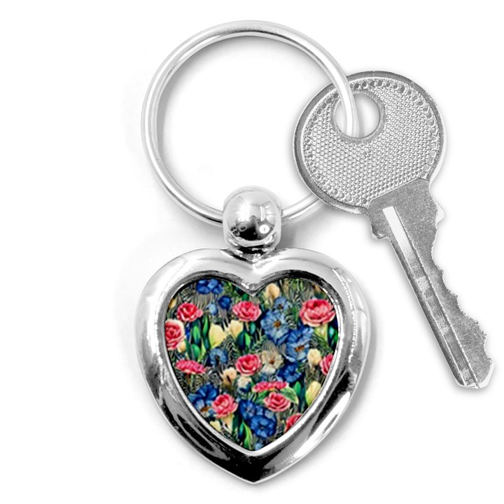 Exquisite Watercolor Flowers Key Chain (Heart)