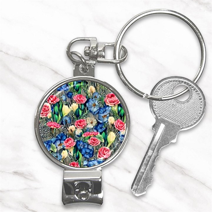 Exquisite Watercolor Flowers Nail Clippers Key Chain