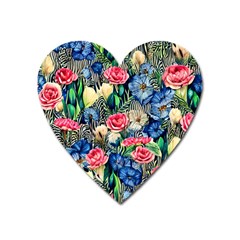 Exquisite Watercolor Flowers Heart Magnet