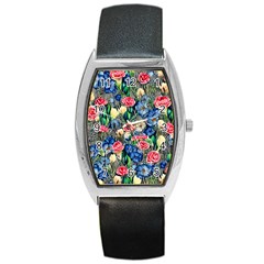 Exquisite Watercolor Flowers Barrel Style Metal Watch