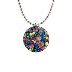 Exquisite Watercolor Flowers 1  Button Necklace