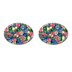 Exquisite Watercolor Flowers Cufflinks (Oval) Front(Pair)