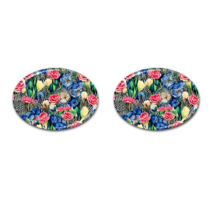 Exquisite Watercolor Flowers Cufflinks (Oval)