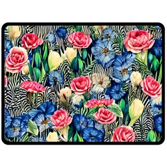 Exquisite Watercolor Flowers One Side Fleece Blanket (Large)