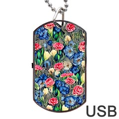 Exquisite Watercolor Flowers Dog Tag USB Flash (Two Sides)