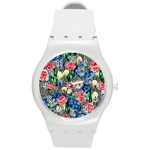 Exquisite Watercolor Flowers Round Plastic Sport Watch (M) Front