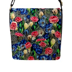 Exquisite Watercolor Flowers Flap Closure Messenger Bag (L)