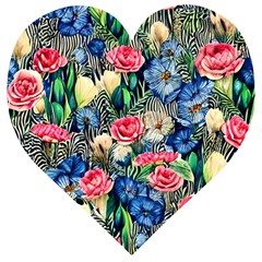 Exquisite Watercolor Flowers Wooden Puzzle Heart by GardenOfOphir