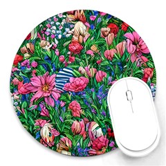 Dazzling Watercolor Flowers Round Mousepad by GardenOfOphir